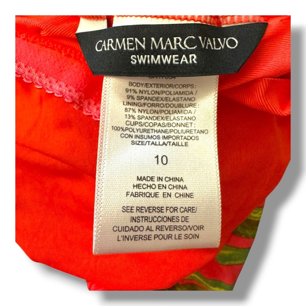 Carmen Marc Valvo Swimsuit Women 10 Pink Tropical Floral High Neck One Piece - Picture 6 of 6